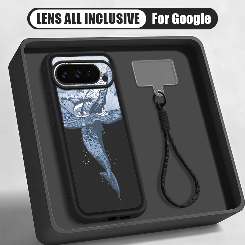 Phone Cases With Straps - Kambur Balina Baskılı Bileklik Askılı Kılıf