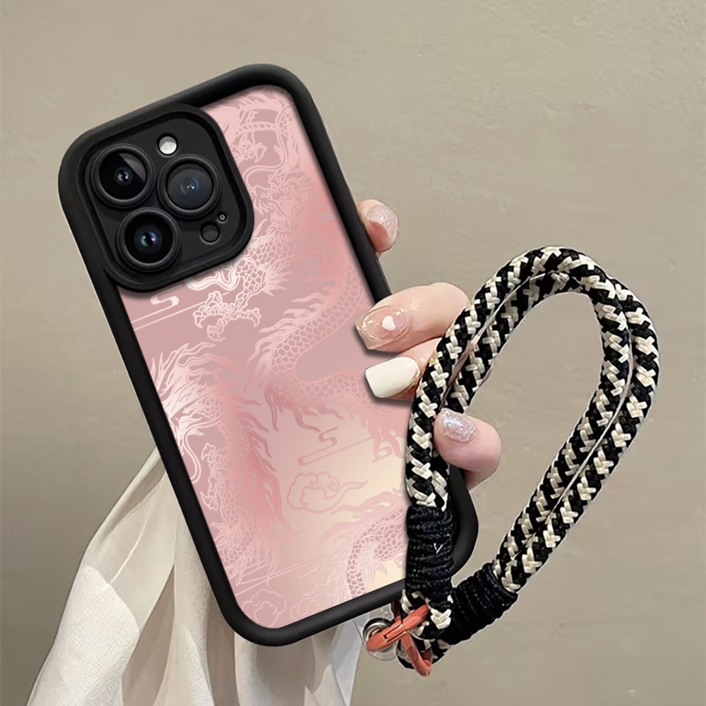 Phone Cases With Loop - Soluk Beyaz Ejderha Desenli Askılı Halatlı