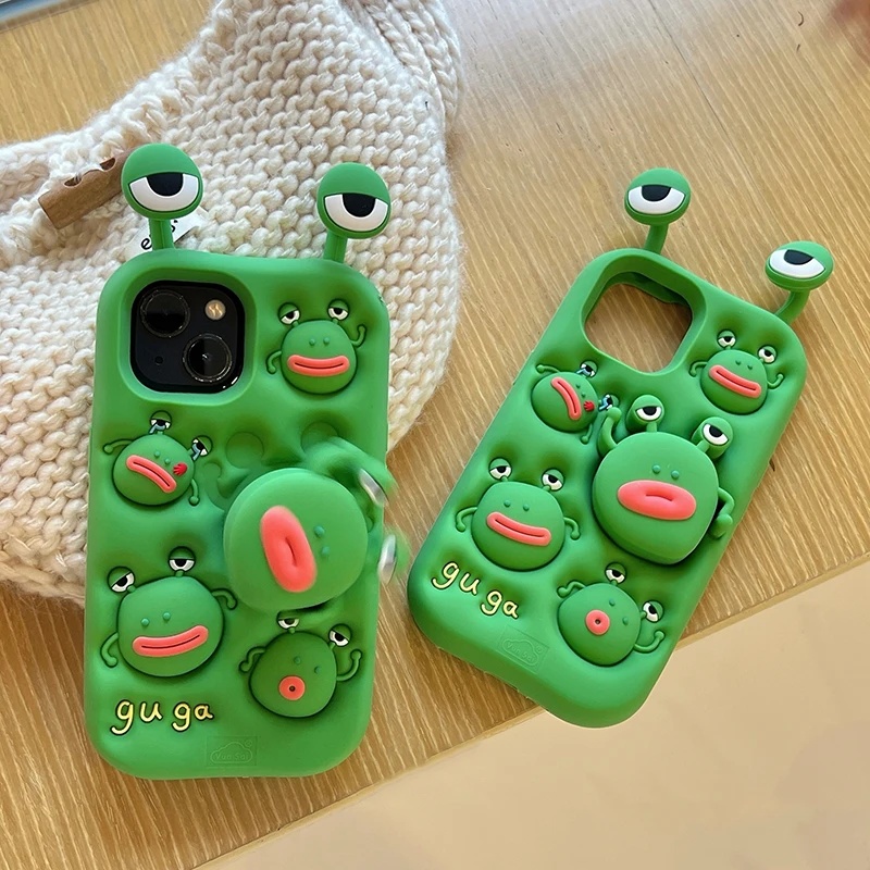 Phone Cases Ugly - Çizgi film silikon teleskopik dönen çirkin