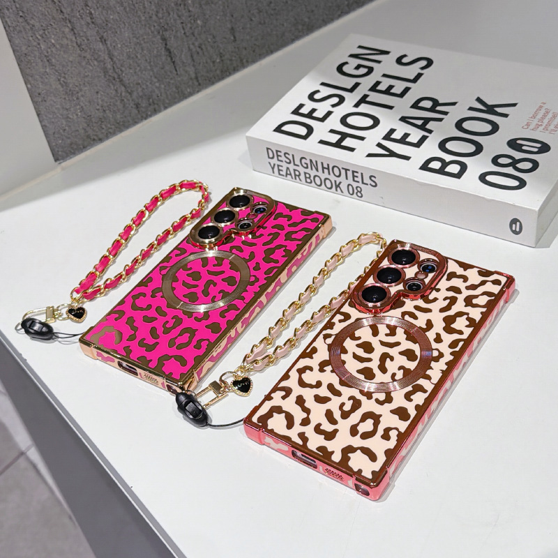 Phone Cases With Loop - Yeni leopar desenli manyetik Magstfe telefon